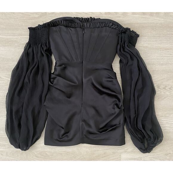 House of CB Beau Black Satin Chiffon Corset Mini Dress S Sexy Party Clubwear - Picture 7 of 14